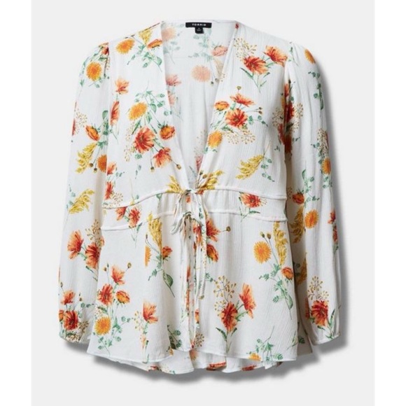 🆕 White Floral Washable Gauze Tie Front Kimono 1 1X 14 16 NWT Torrid New! - Picture 5 of 6